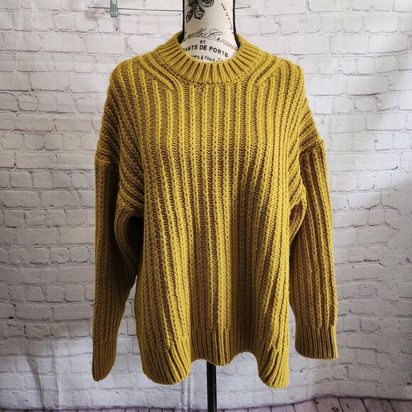 Topshop Sweater Womens Medium Ocher Ribbed Chunky Knit Oversized Nordstrom - Picture 1 of 11